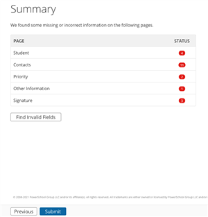 Summary Submit menu